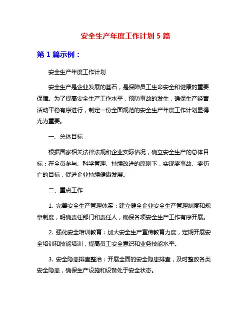 安全生产年度工作计划5篇