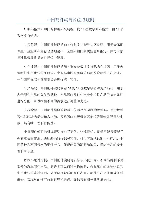 中国配件编码的组成规则