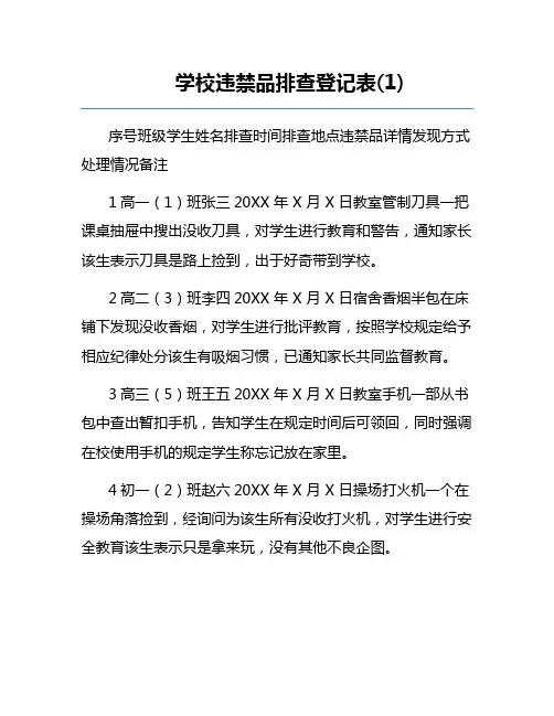 学校违禁品排查登记表(1)