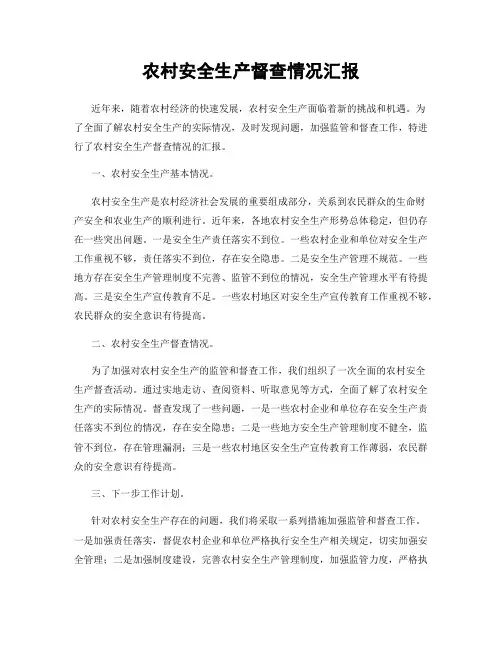 农村安全生产督查情况汇报
