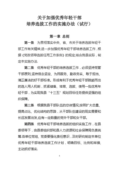年轻干部选拔培养办法