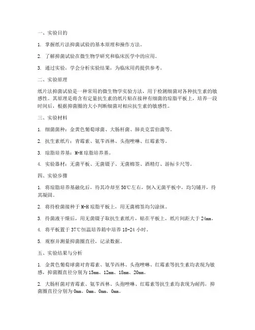 纸片法抑菌试验实验报告