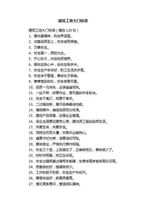 建筑工地大门标语（精选120句）