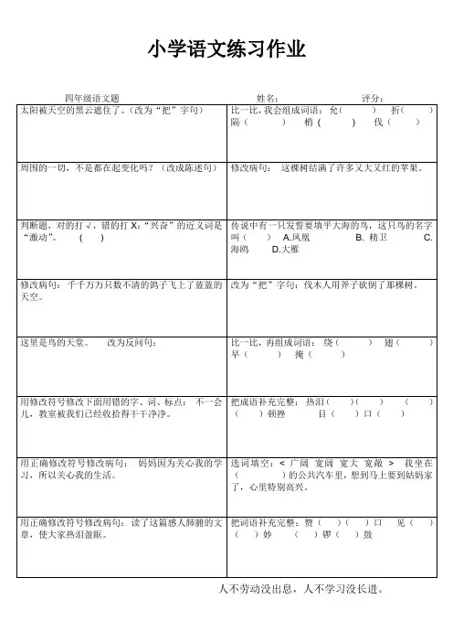 四年级语文练习作业