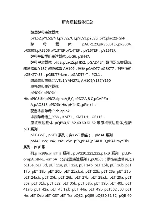 所有质粒载体汇总