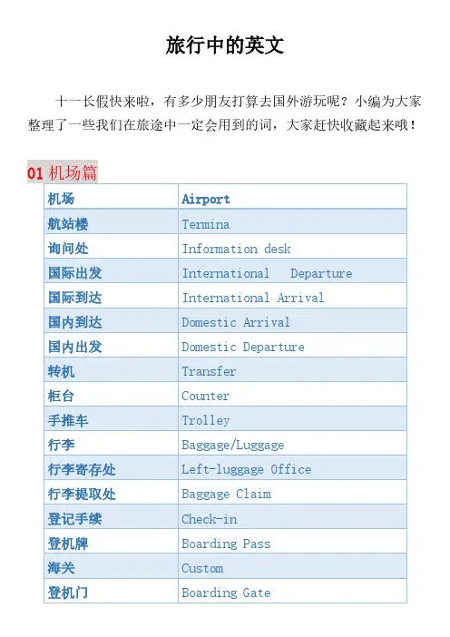 “十一”快到了,送你一份超实用的旅行英语速查表!赶快收藏