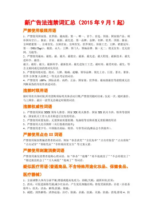 新广告法违禁词汇总15367---精品模板
