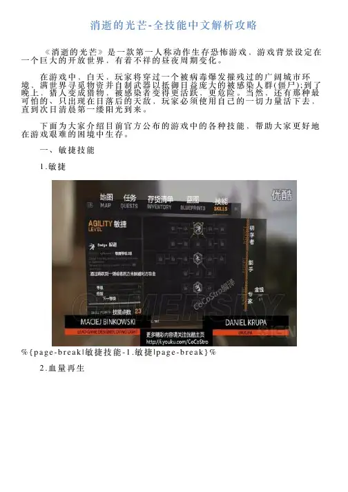 消逝的光芒全技能中文解析攻略