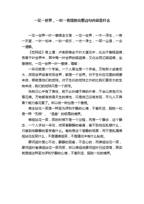 一花一世界，一叶一菩提的完整诗句内容是什么