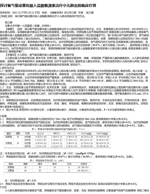 探讨氧气驱动雾化吸入盐酸氨溴索治疗小儿肺炎的临床疗效