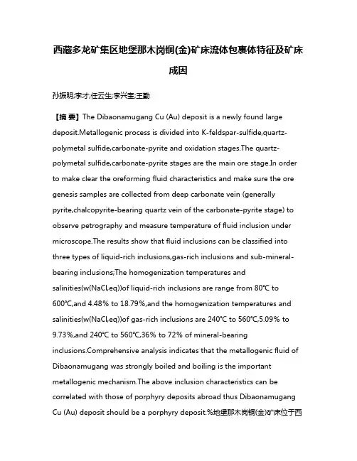 西藏多龙矿集区地堡那木岗铜(金)矿床流体包裹体特征及矿床成因