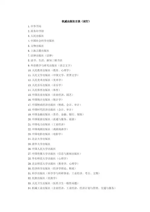河南省高校科技创新人才支持计划(人文社科类)权威出版社目录(试行)