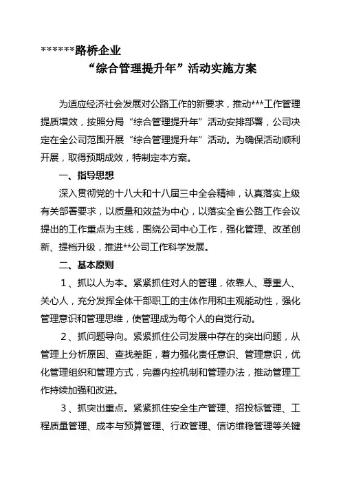 公司综合管理提升年实施方案