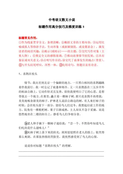 中考语文散文小说标题作用高分技巧及梯度训练3