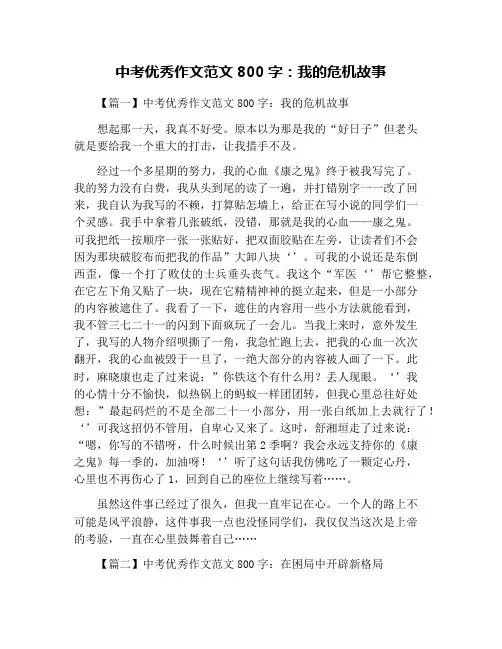中考优秀作文范文800字：我的危机故事
