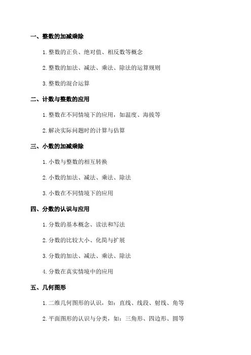 三四五年级所有知识点数学