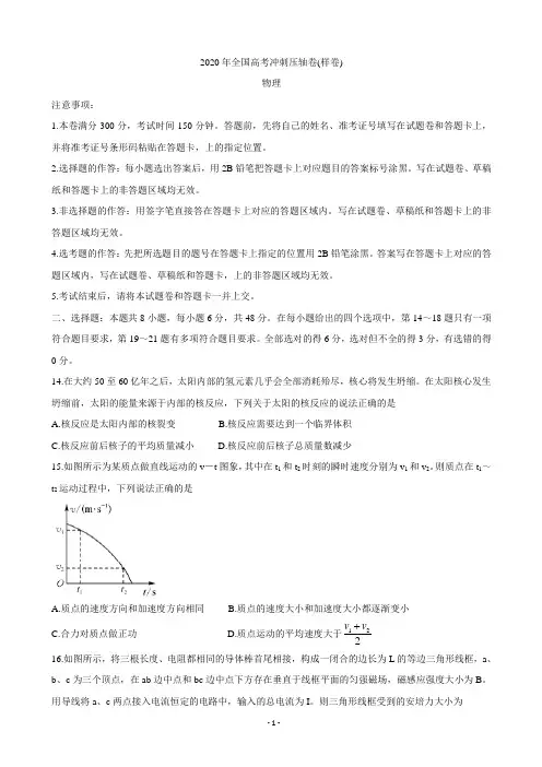 2020年全国高考冲刺压轴卷(样卷) 物理(解析版)