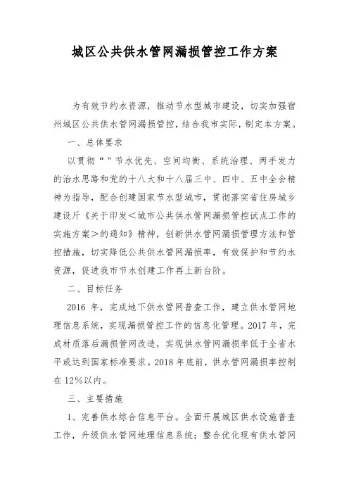 城区公共供水管网漏损管控工作方案