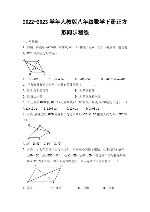 2022-2023学年人教版八年级数学下册正方形同步精练