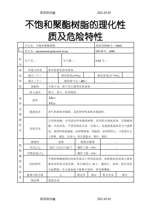 不饱和聚酯树脂的理化性质及危险特性之欧阳科创编
