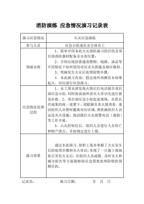 消防演练应急情况演习记录表