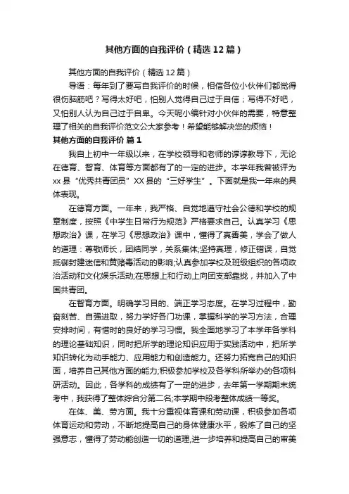 其他方面的自我评价（精选12篇）