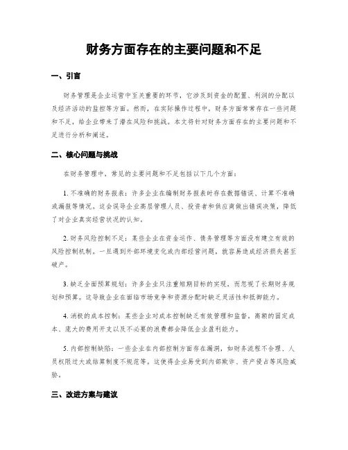 财务方面存在的主要问题和不足