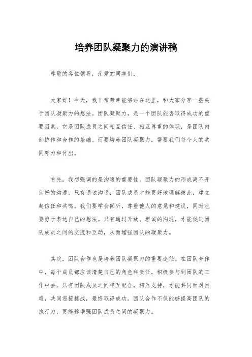 培养团队凝聚力的演讲稿