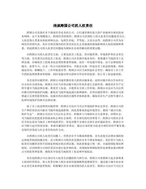 浅谈跨国公司的人权责任
