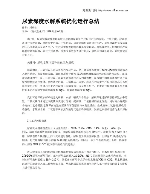 尿素深度水解系统优化运行总结