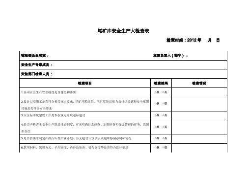 尾矿库安全生产大检查表