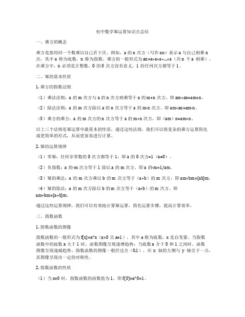 初中数学幂运算知识点总结