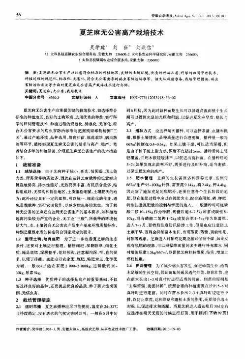 夏芝麻无公害高产栽培技术