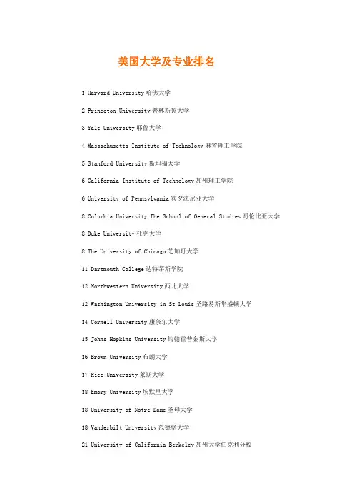 美国大学综合及专业排名最新