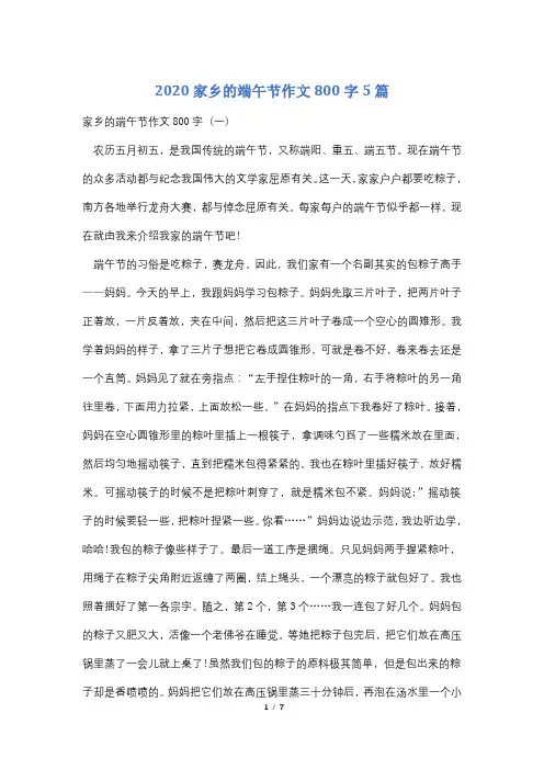 2020家乡的端午节作文800字5篇