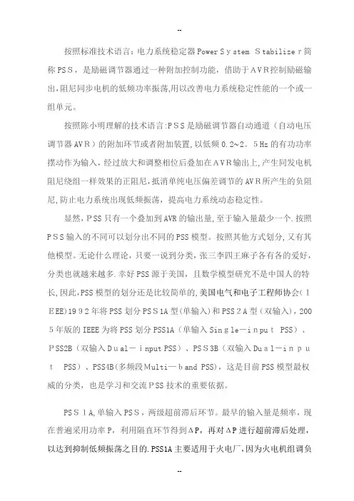 PSS(电力系统稳定器)模型