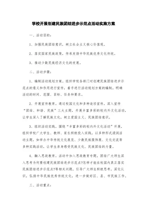 学校开展创建民族团结进步示范点活动实施方案