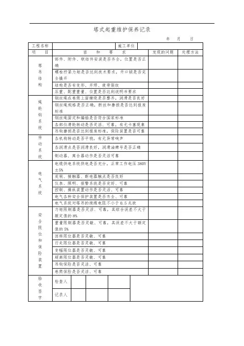 塔吊定期检查及维修保养记录文本