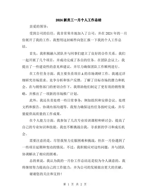 2024新员工一月个人工作总结