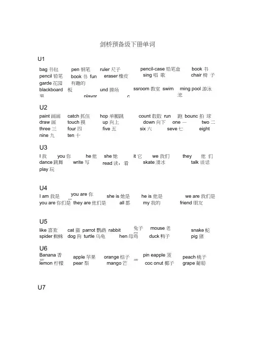 (完整word版)剑桥少儿英语预备级单词表