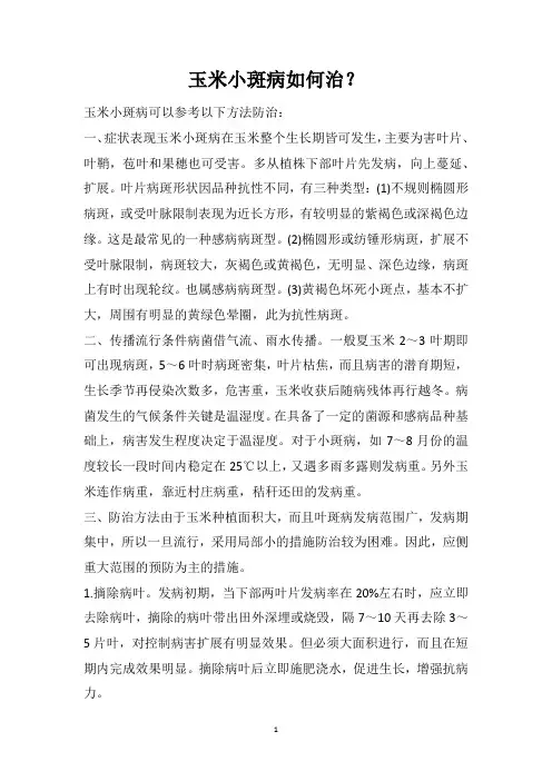 玉米小斑病如何治？