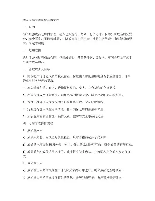 成品仓库管理制度范本文档
