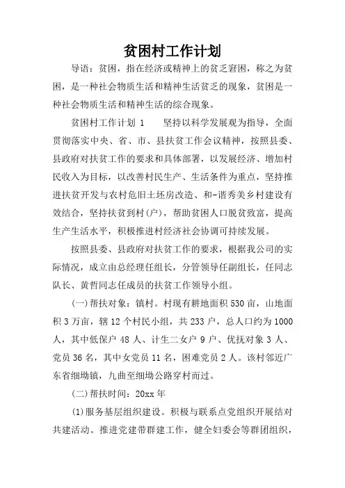 贫困村工作计划