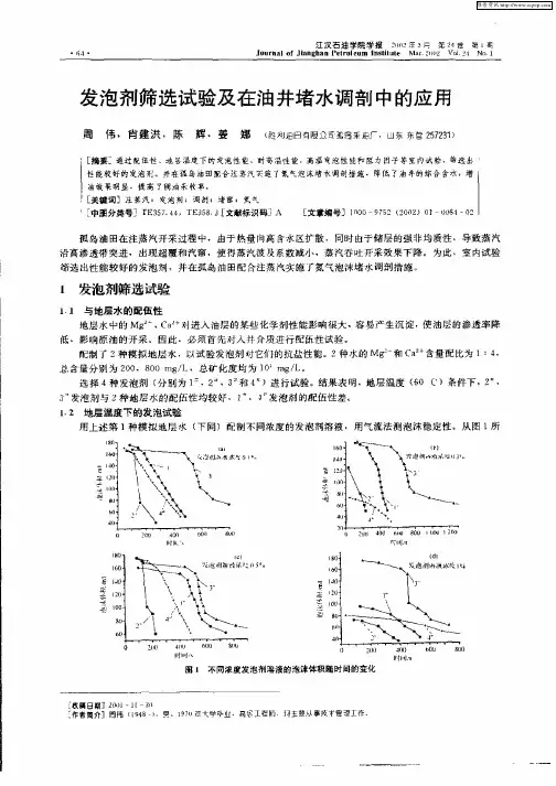 发泡剂筛选试验及在油井堵水调剖中的应用
