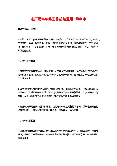 电厂燃料年终工作总结通用1500字