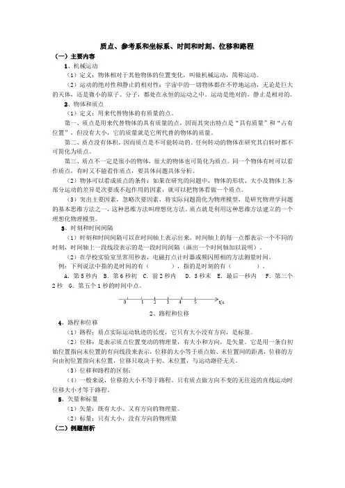 质点、参考系和坐标系、时间和时刻、位移和路程