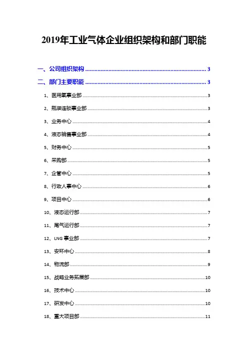 2019年工业气体企业组织架构和部门职能