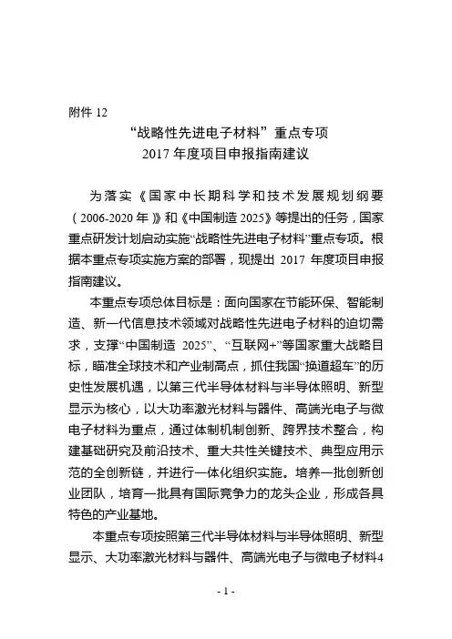 2017年度战略性先进电子材料指南稿