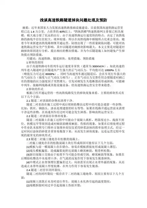 浅谈高速铁路隧道掉块问题处理及预防