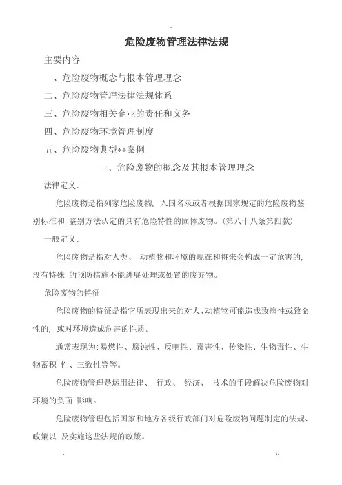 危险废物管理相关法规